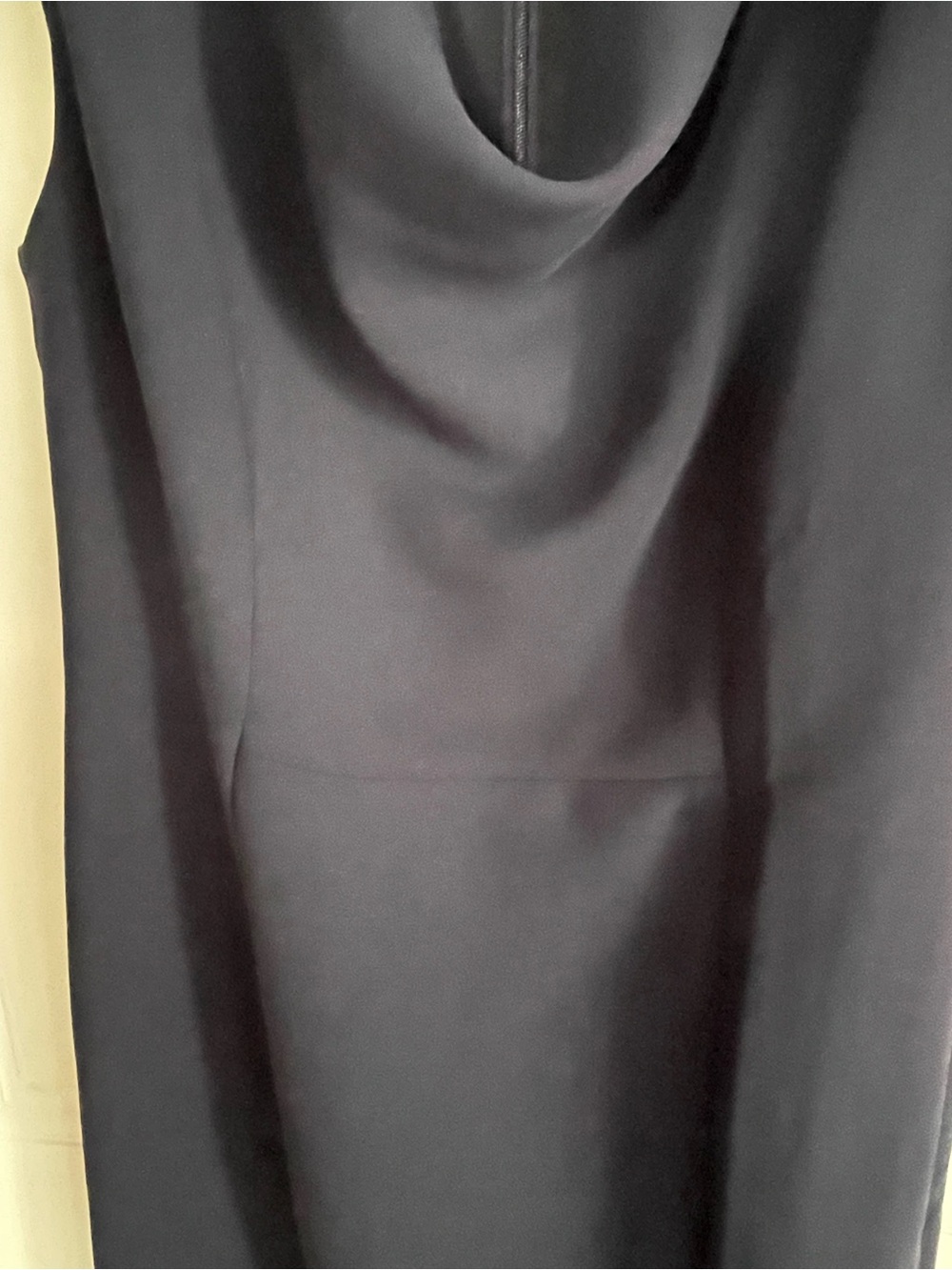 Navy blue dress with cowl draped neck. P